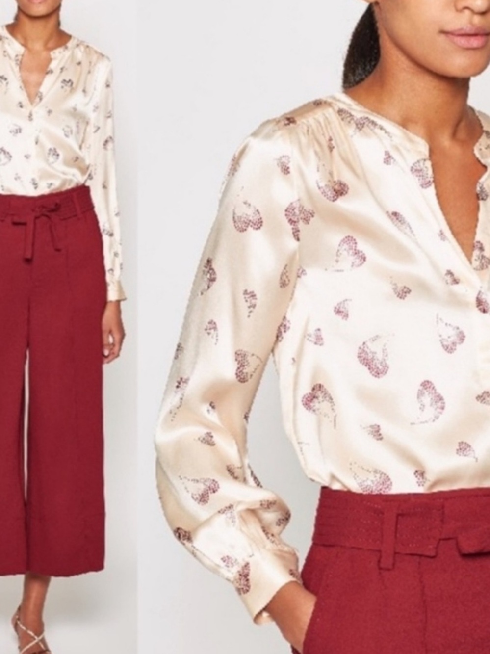 JOIE | Mintee 100% Silk Hearts Print Blouse Size S